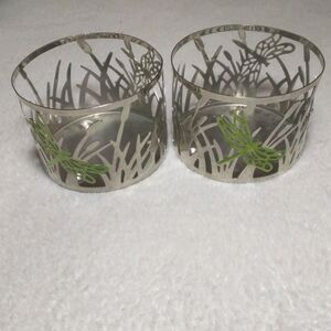 Sonoma Life  Style Metal Dragonfly Jar Candle Holders Lot of 2 Silver Green